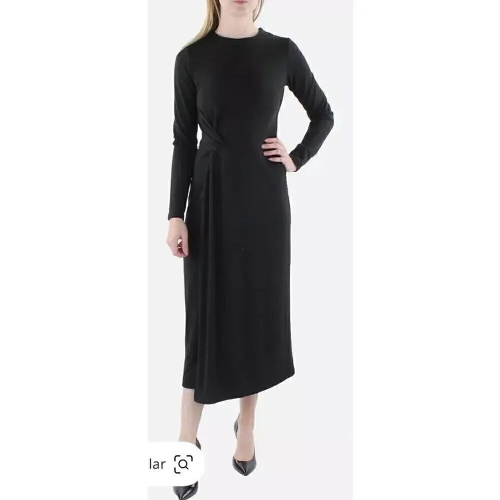 VINCE Side Twist Midi Dress in Black NWT Size Large